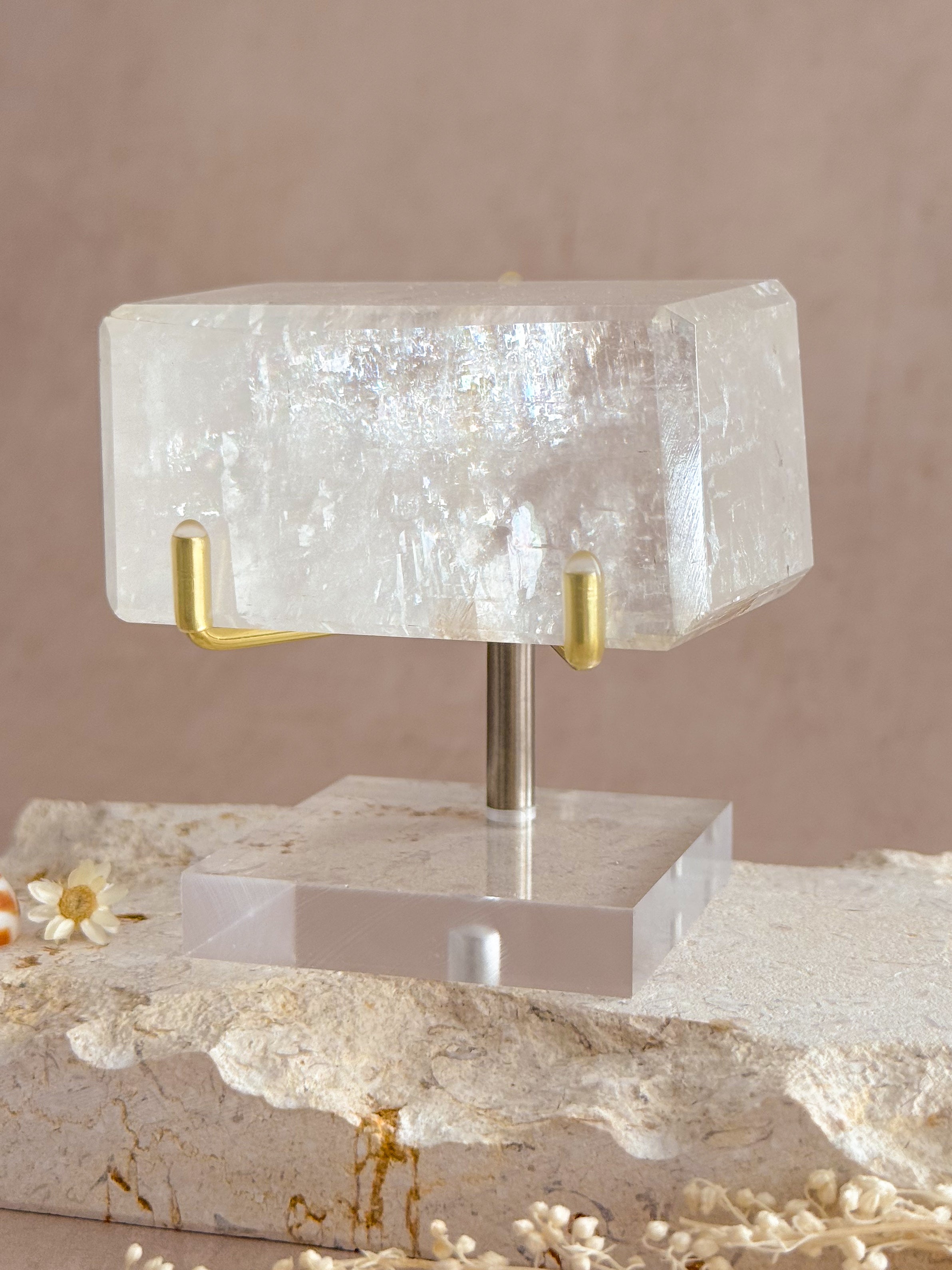 Polished Optical Calcite with Rainbows | India