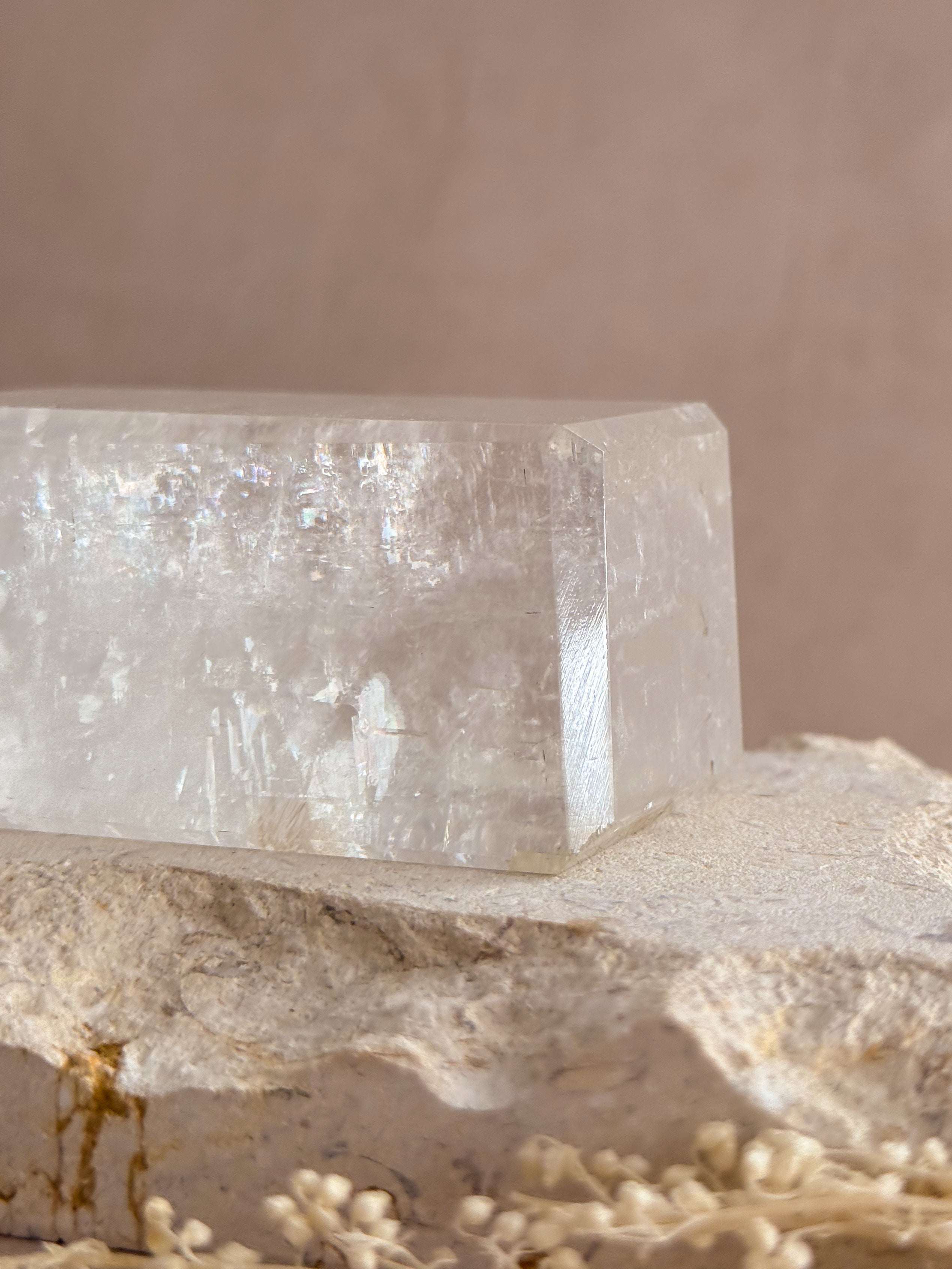 Polished Optical Calcite with Rainbows | India
