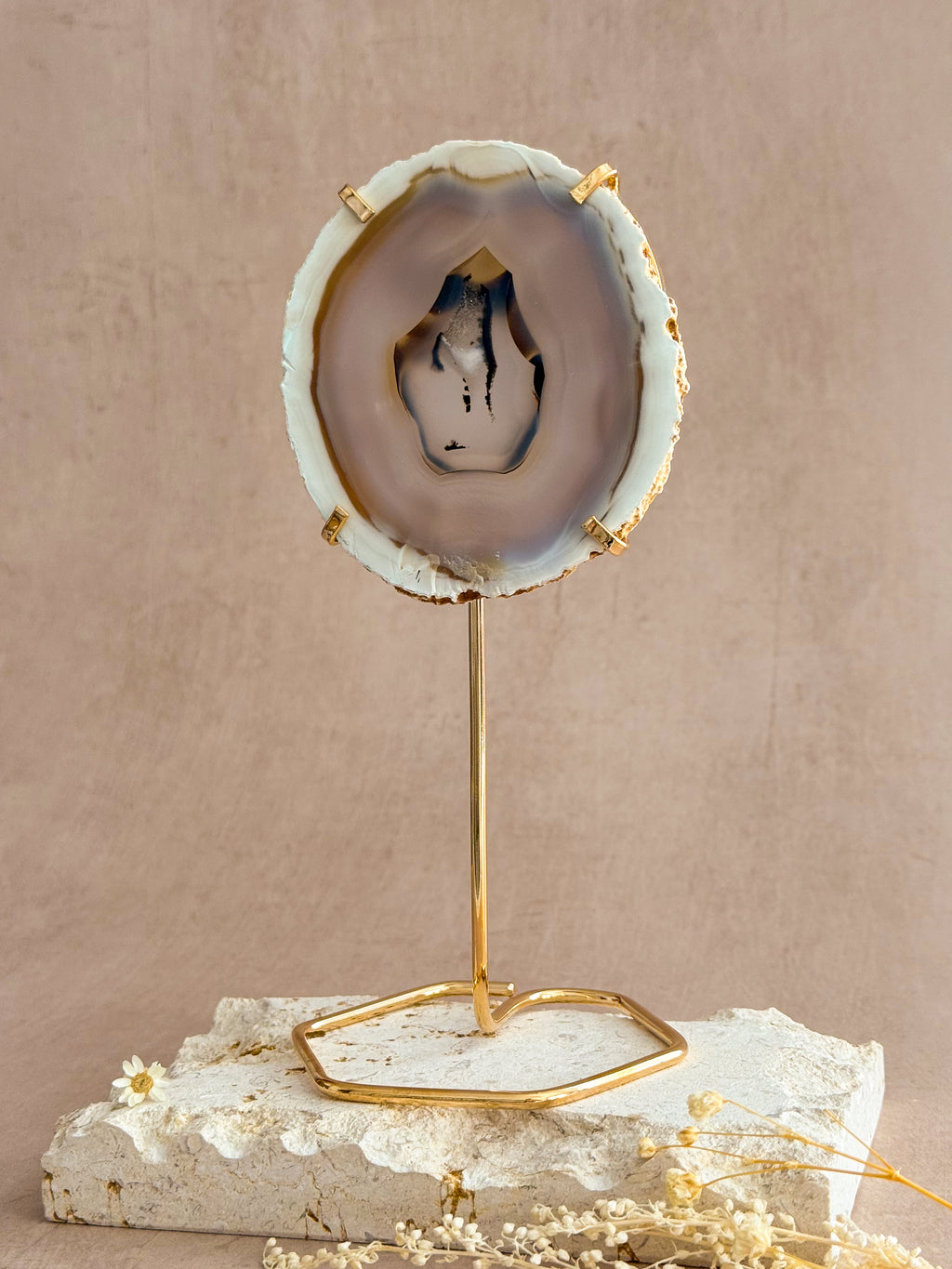 Agate Slice on Gold Stand | Brazil
