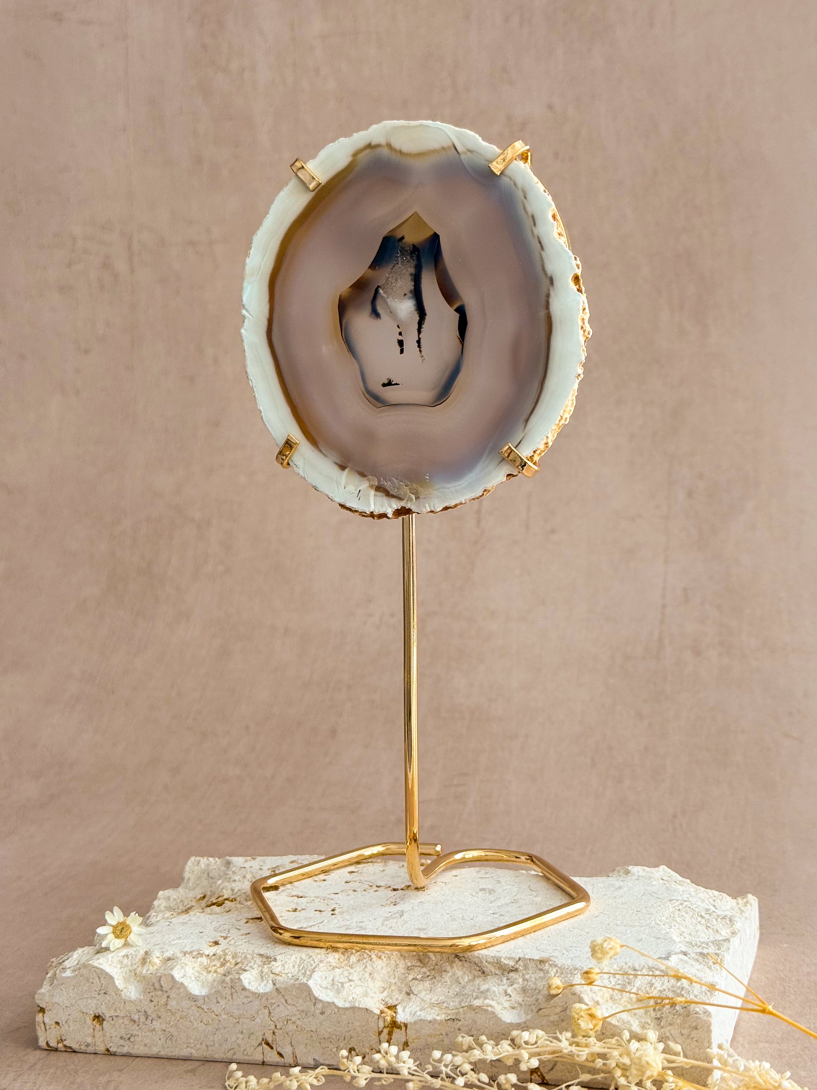Agate Slice on Gold Stand | Brazil
