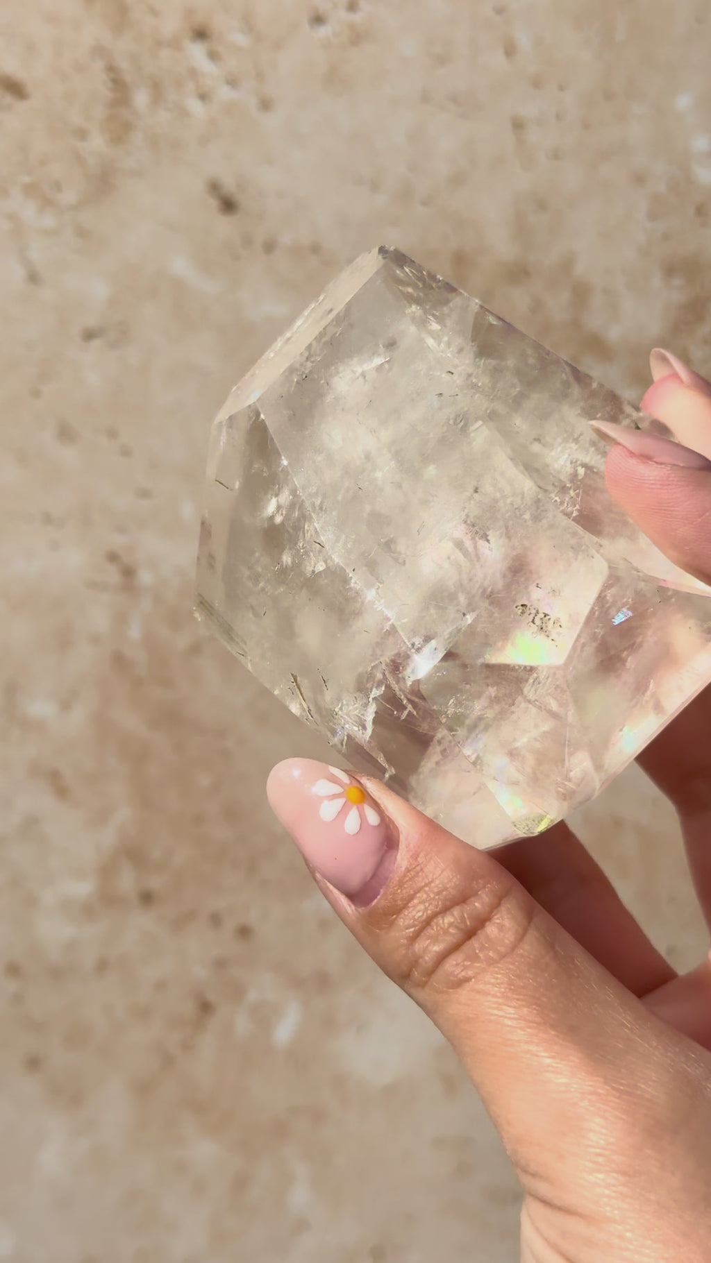 Polished Optical Calcite with Rainbows | India