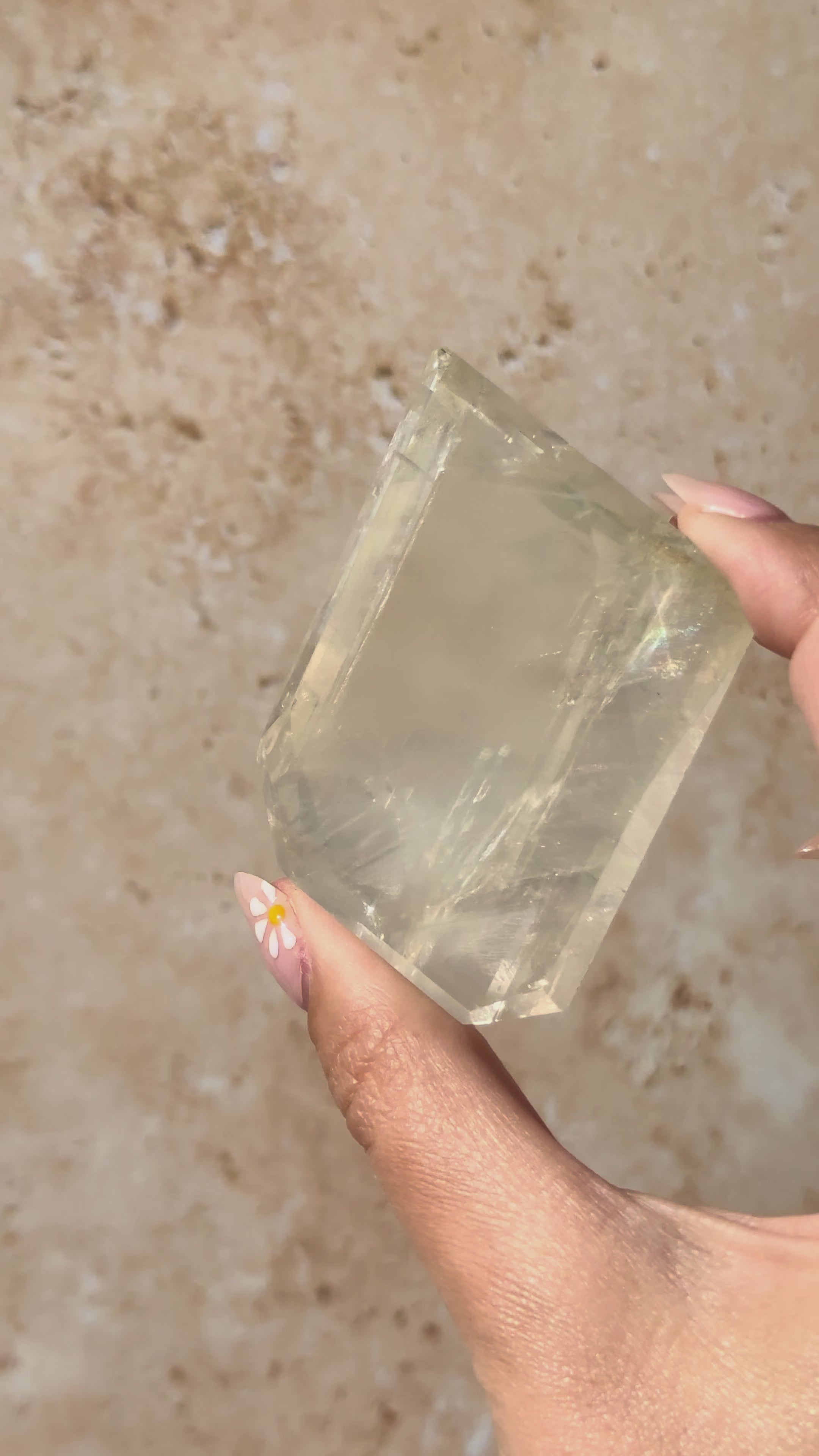 Polished Optical Calcite with Rainbows | India