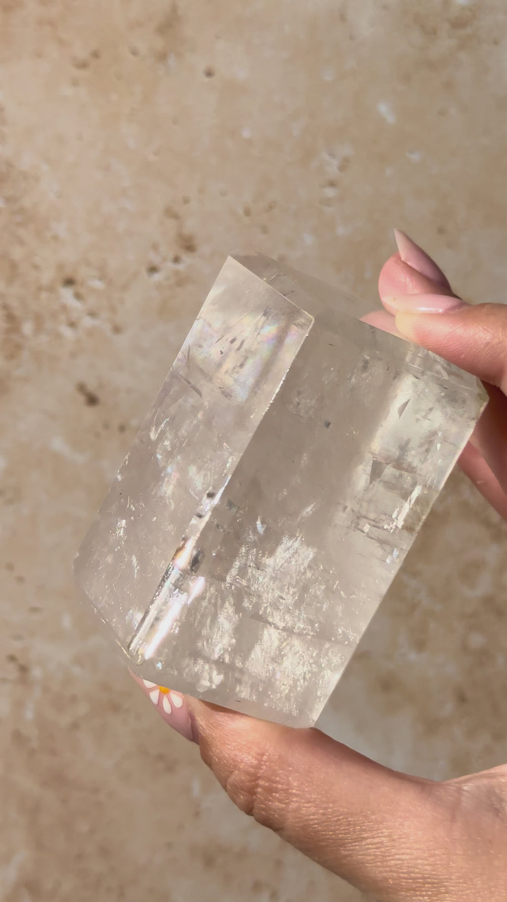 Polished Optical Calcite with Rainbows | India